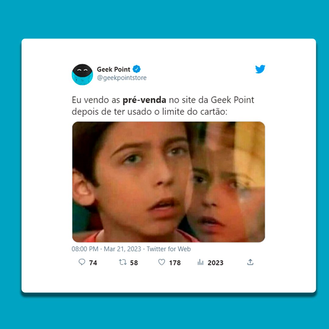 GeekPointstore's tweet photo. Estamos cheios de promoções imperdíveis e vocês gastando o limite do cartão com coxinha 👀🤣
Depois não diga que eu não avisei 😌
#geek #geekpoint #meme #otaku #nerd https://t.co/4CUX3ZN4mi