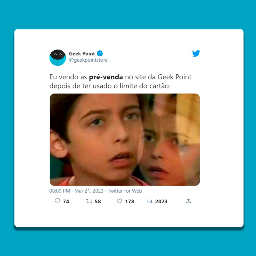 GeekPointstore's tweet photo. Estamos cheios de promoções imperdíveis e vocês gastando o limite do cartão com coxinha 👀🤣
Depois não diga que eu não avisei 😌
#geek #geekpoint #meme #otaku #nerd https://t.co/4CUX3ZN4mi