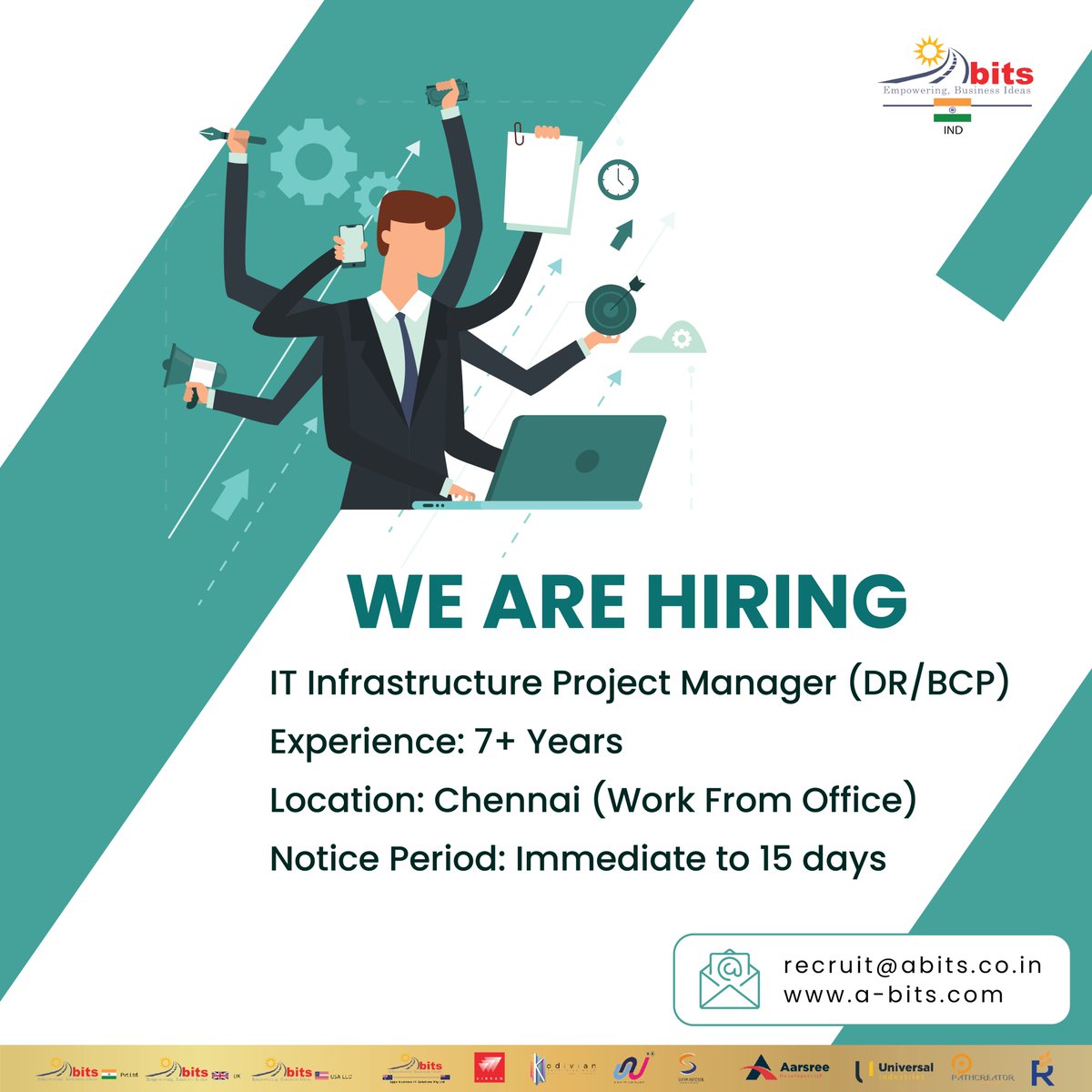 IndiaAbits's tweet photo. IT Infrastructure Project Manager (DR/BCP)

Experience: 7+ Years

Location: Chennai (Work From Office)

Notice Period: Immediate to 15 days

Link to apply - https://t.co/9sCsqtU2ad

#SSGroup #abits  #experience #work #informationsecurity #job #experience #projectmanagement https://t.co/HbsR9AlJlu