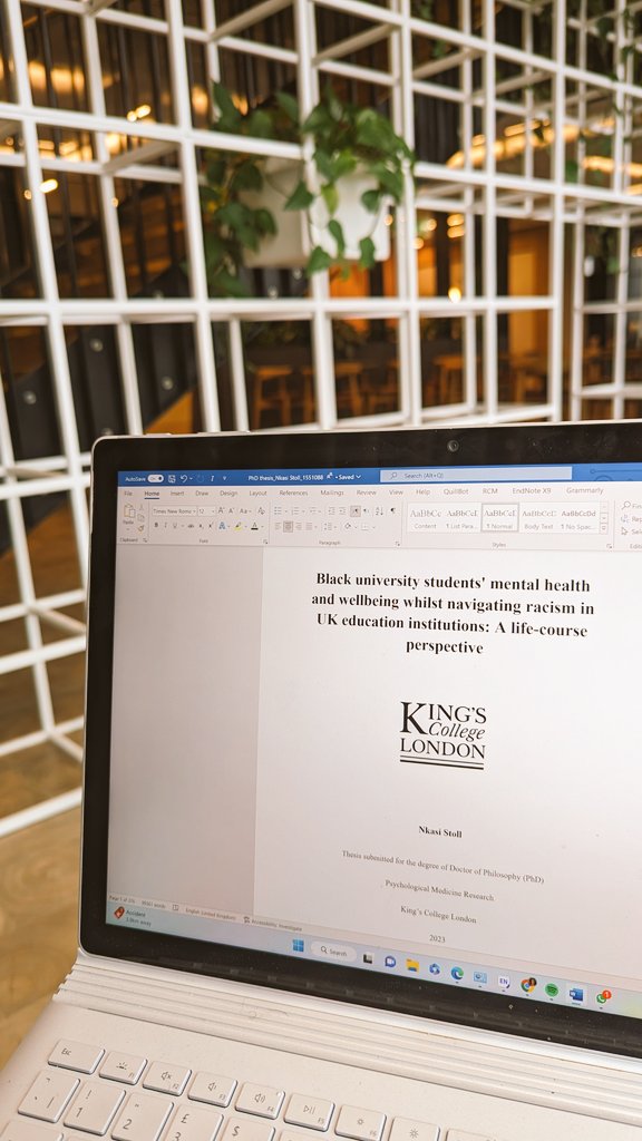 NkasiStoll's tweet image. PhD thesis submitted 🙏🏾 

&quot;Black university students&apos; mental health and wellbeing whilst navigating racism in UK education institutions: A lifecourse perspective&quot;

This journey hasn&apos;t been easy.

Baby Nkasi would be so proud 😭

#PhDlife #AcademicChatter #Thesis #PhDone