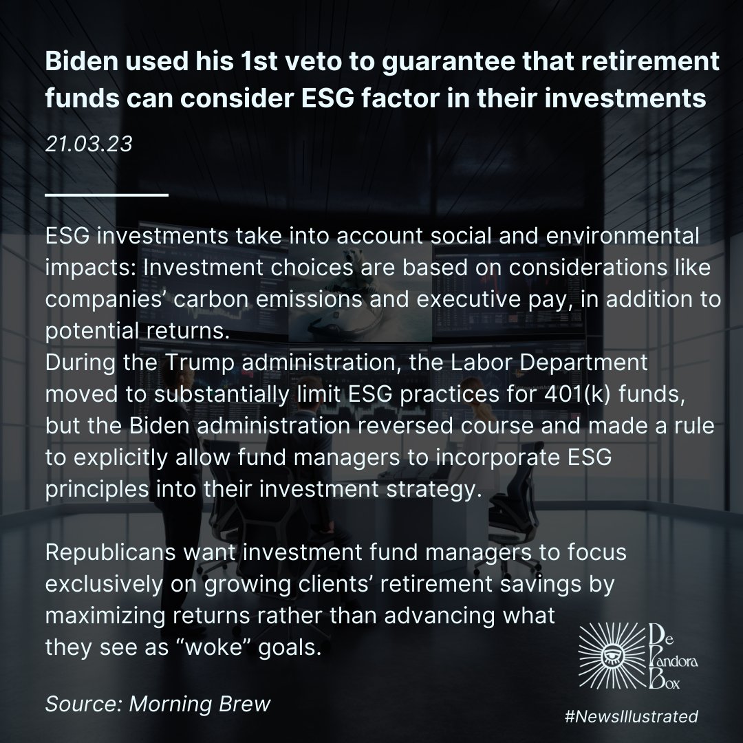 Biden used his 1st veto to guarantee that retirement funds can consider ESG factor in their investments
morningbrew.com/daily/stories/…
