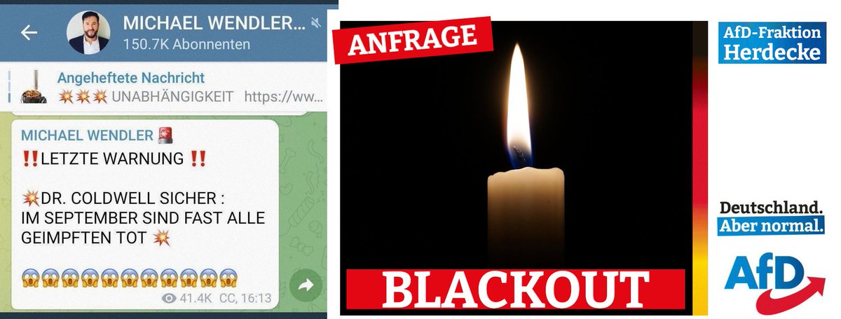 Das mit dem #Blackout stört mich relativ wenig, da
ich seit September 2022 Teilzeittoter bin ist sowieso
die meiste Zeit das Licht aus.
#Panikmache der #Querdenken #AfD #Impfgegner.