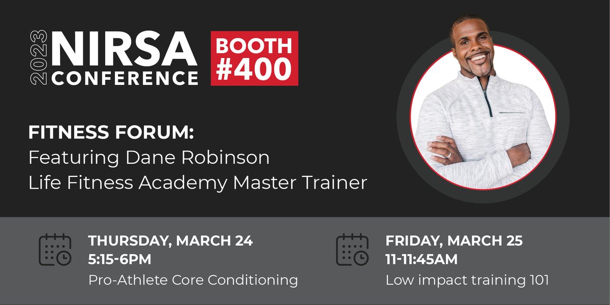 HammerStrength's tweet photo. Join Life Fitness Academy Master Trainer Dane Robinson at #NIRSA2023!

Register to attend: https://t.co/afFM5TMNYM 

@NIRSAlive @teamicg #HammerStrength #Cardio #CardioWorkout #CardioEquipment https://t.co/bntu3I7bMm