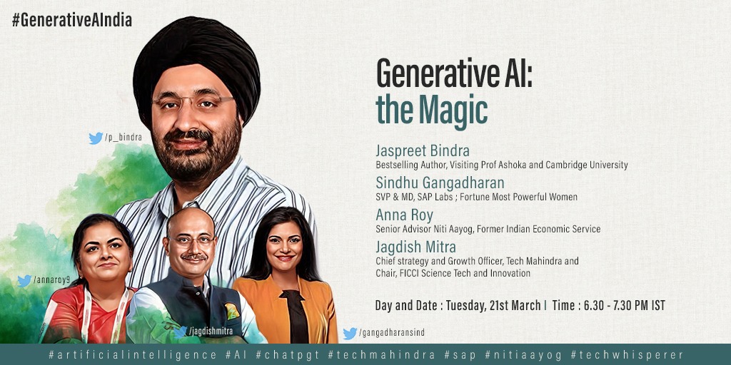 jagdishmitra's tweet photo. Thanks a lot @j_bindra @gangadharansind @annaroy9 for such a engaging conversation on #GenerativeAIndia https://t.co/KzUFYlQyaL