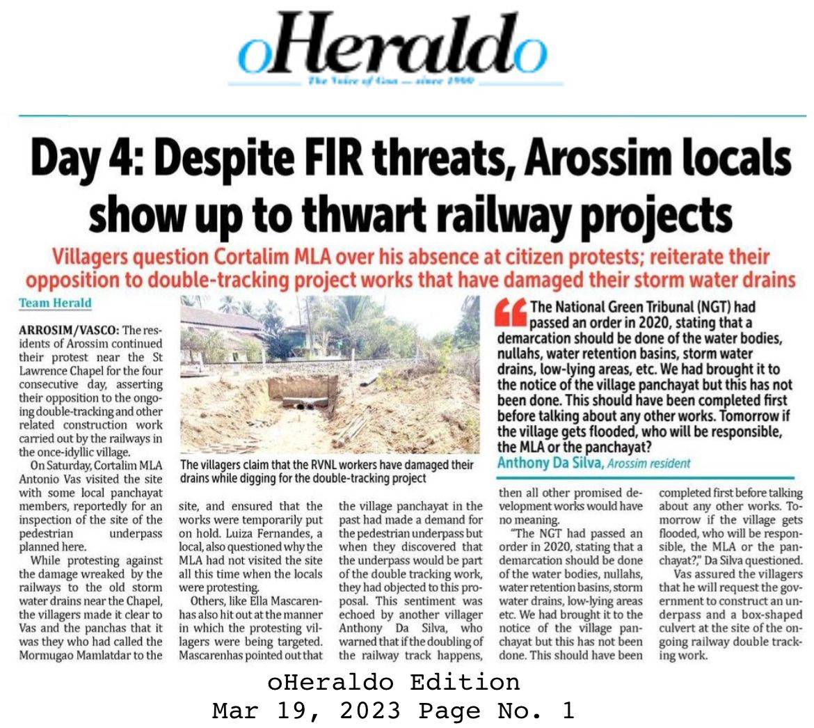 Maithili_MM's tweet photo. Railway officials (@RailVikas) should not use threats of filing FIRs to silence voices of dissent. The Arossim bravehearts are fighting for the ecological security of their village. @Yurialemao9 @VenzyViegas @GoaCongress @BJP4Goa @AAPGoa @VijaiSardesai #StopDoubleTracking https://t.co/iZuwSjSTxi