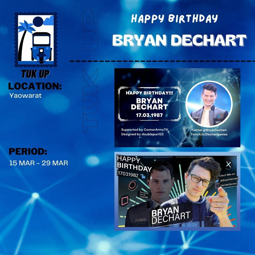 tuk_up's tweet photo. 🎂 HBD Bryan Dechart by #ConnorArmyTH  

₊˚✧ สวัสดีครับบ~ โปรเจ็ควันเกิดสุดเท่ดีต่อใจ💓 ของ @ConnorArmyTH  มาแล้ว😎 ป้ายสีน้ำเงินสุดเท่ หล่อมากๆ พบกันที่จุดจอดเยาวราช ตั้งแต่วันนี้ - 29 มี.ค. นี้นะคะ 🛺💬

🦋Booking tuktuk via line: @tuk.up(with@)
#TheTukTukSentbyCyberLife https://t.co/ojCDJtVjwa