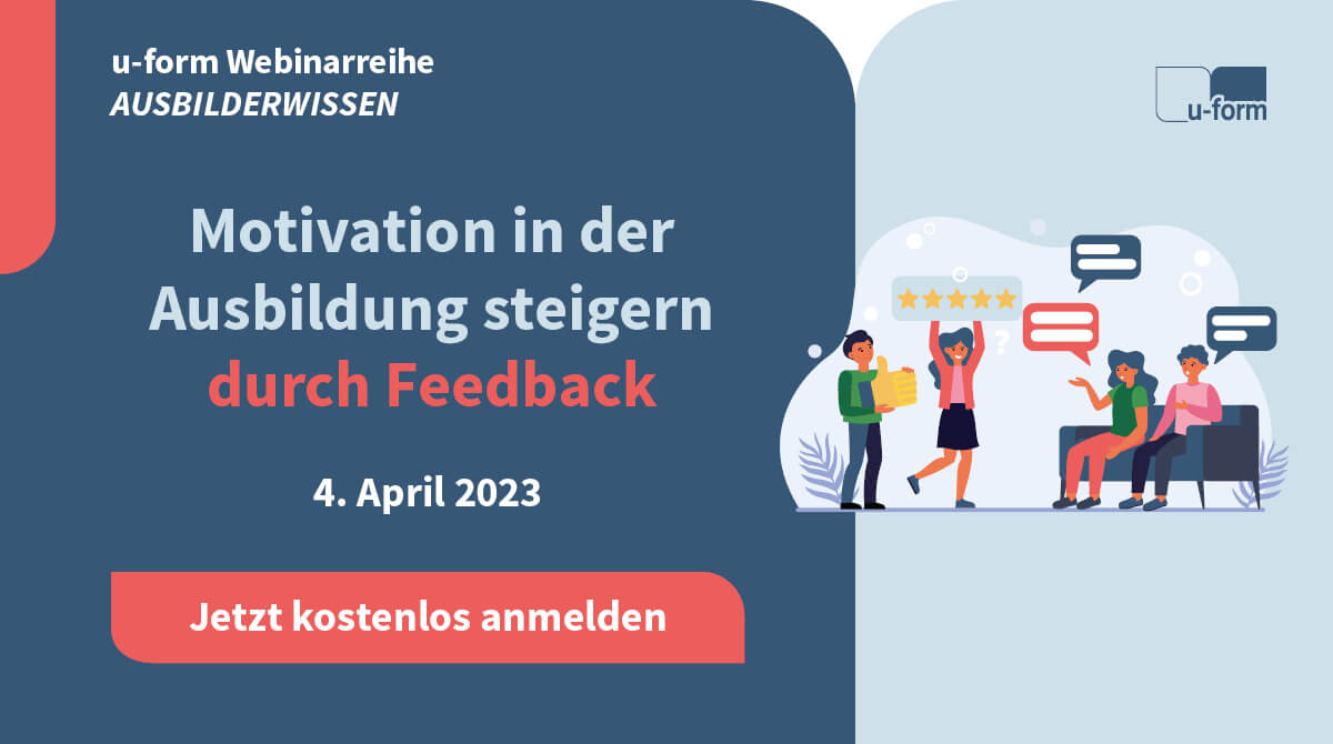 u_form_ts's tweet photo. In diesem Webinar gehen wir der Frage auf den Grund, wie Sie mit gutem Feedback die Motivation und Zufriedenheit Ihrer Azubis steigern. Und welche Chancen ein digitales Ausbildungsmanagement hier bietet. #Ausbildung #Azubis #DualesStudium #GenZ #Motivation #Feedback #Ausbilder https://t.co/LlSZLg7rn0