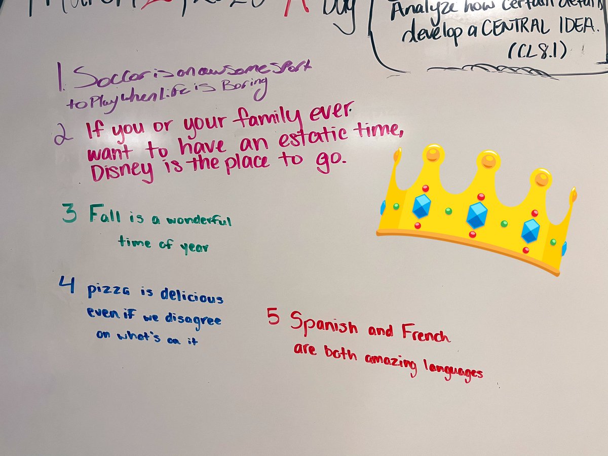 Yesterday in fifth block we had a battle for the best topic sentences. We discussed what made a good one. The winners wrote their sentences on the board.  #ELA #middleschool #ACAPprep