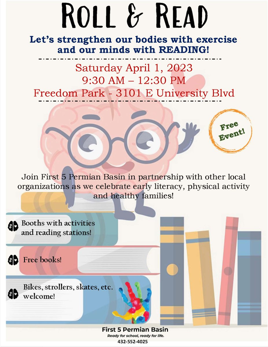 ECISDDEVELOP's tweet image. SAVE THE DATE for Roll &amp;amp; Read 2023! We will be there with First 5 Permian Basin and other friends to celebrate reading! We hope to see you there!  #developingourfuture #partnerships #community @EctorCountyISD