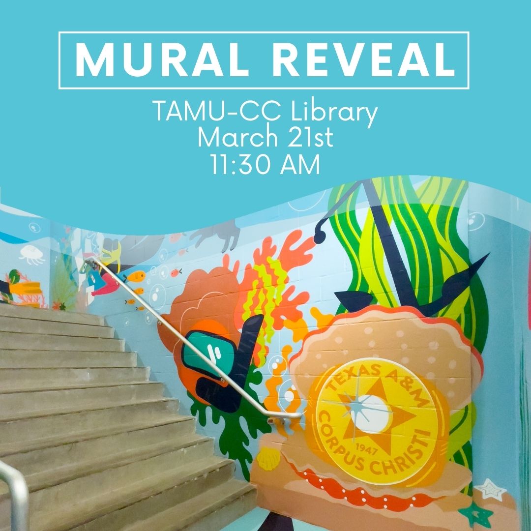 TAMUCCLibrary's tweet photo. TODAY at 11:30am! Join us at the first floor Bell Library near the elevators or on Facebook Live (https://t.co/deZ6qlvw3Y) for the unveiling of the amazing mural created by the 2022-2023 Graphic Design Student Organization. See you then! 🦈
#TAMUCCLibraryMural #TAMUCC https://t.co/UHVvl7sj1z