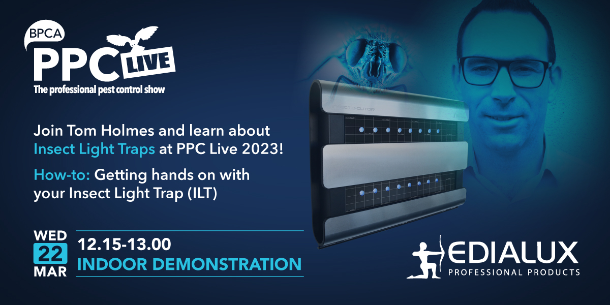 Pelsis_UK's tweet photo. Tom Holmes, our Group Portfolio Lead for Flykillers, will be holding a talk on: 

How-to: Getting hands on with your Insect Light Trap (ILT) 

PPC Live on Wednesday 22nd March from 12.15 to 13.00.

Register your place: https://t.co/eoMpP1HUlo  

#PPCLive2023 #Edialux #Flykillers https://t.co/744yClNtrp