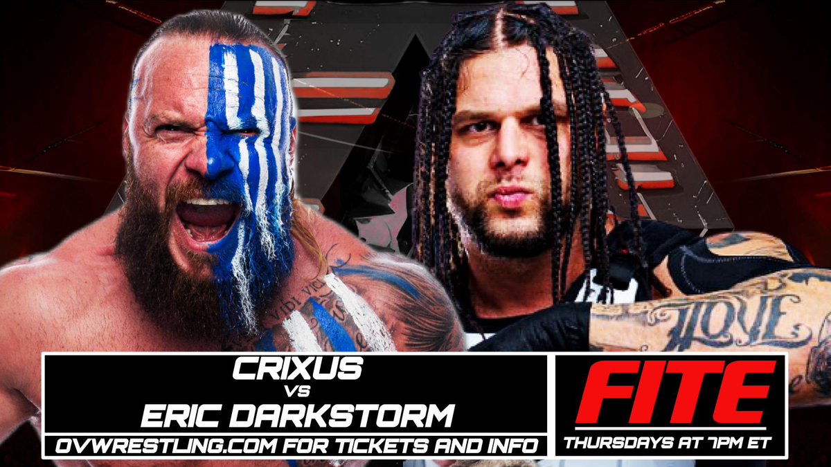 ovwrestling's tweet photo. THIS THURSDAY! A war machine goes head on with an oncoming storm! Don’t miss #Crixus vs #EricDarkstorm!
Secure your spot! https://t.co/DslgORp8CR https://t.co/3VnIswuAK1