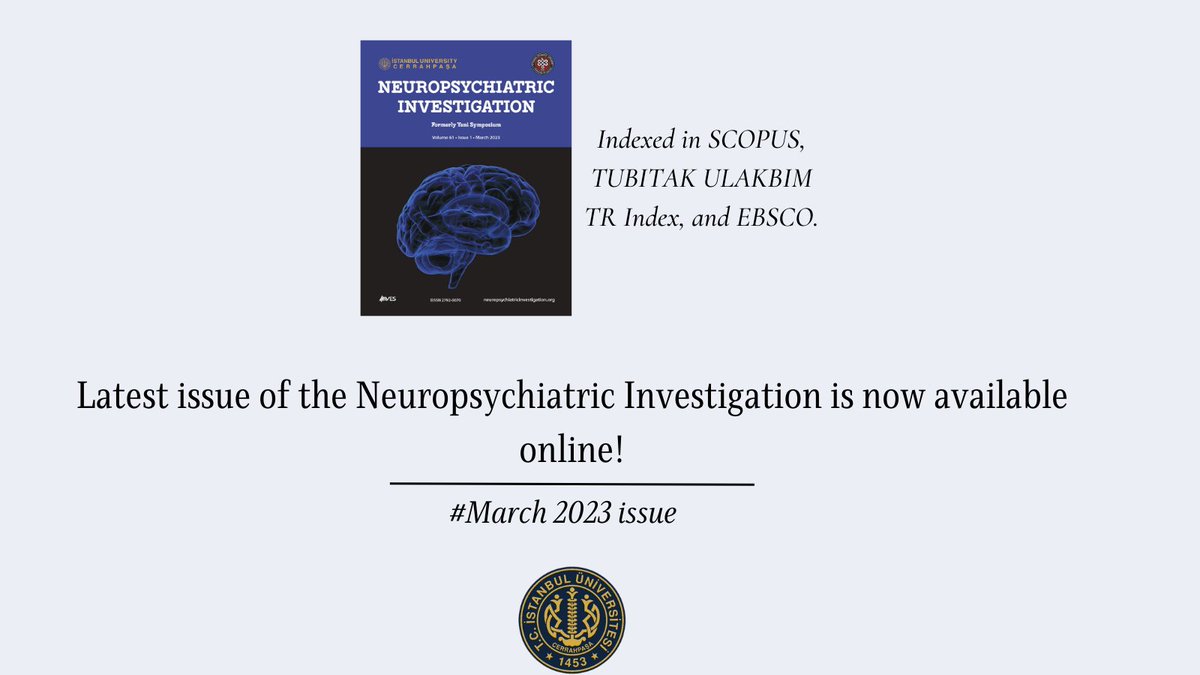 IUCPress's tweet photo. The latest issue of the Neuropsychiatric Investigation is now available online! 

Check the latest articles at https://t.co/uUMpZQrwBV https://t.co/QuTLBcFe1P