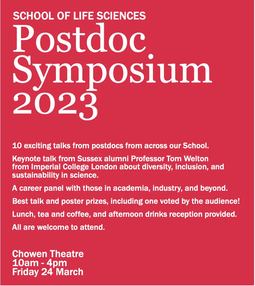 🚨 Our annual Postdoc Symposium is this Friday!⏳

24 March 
Chowen Theatre
10am-4pm