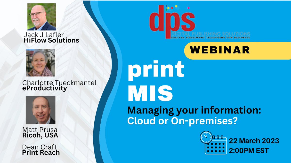 JackLafler's tweet photo. Get insight into MIS systems! Listen to a panel organized by @dps_magazine on #Print MIS systems.  Register here: https://t.co/lFONfENRJh https://t.co/3nMN8w9s4J
