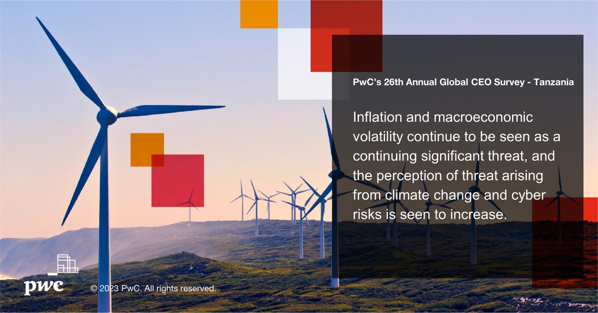 Although #climatechange is seen as a key risk, particularly in the medium term, in the short term the majority of #Tanzania CEOs see its impact as limited across their businesses. Details in our #CEOSurvey. Register here to download the report: ow.ly/x5iV50NnLKx