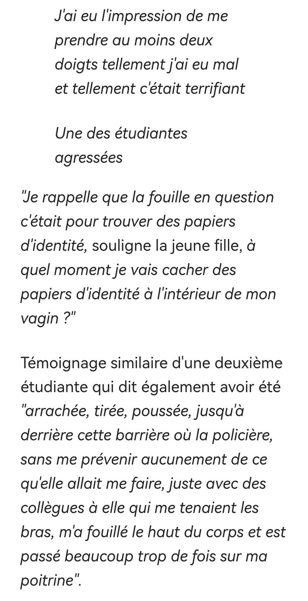 Babar_le_Rhino's tweet photo. On connaissait les méthodes de matraquage/gazage/nassage/GAV pour humilier/intimider/terroriser les manifestants

Mais là avec des attouchements sexuels lors d'une fouille en pleine rue, on passe à un autre niveau...

Le récit est choquant https://t.co/FEGF9osAne