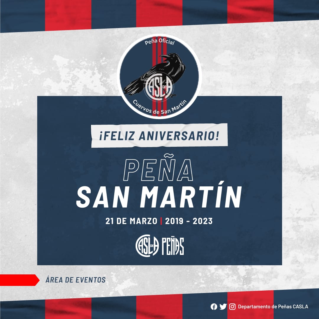 Desde el Dpto de Peñas queremos saludar y felicitar a la Peña de San Martín en su Aniversario N°4. ¡¡Por muchos años más!! 🎉🎉 ⁣⁣⁣⁣
⁣⁣⁣⁣
#MasQue90Minutos ❤💙⁣⁣⁣⁣
#SLFederal 🇦🇷⁣⁣⁣⁣
#DeBoedoAlMundo ✈️🌍⁣
#AreaEventos