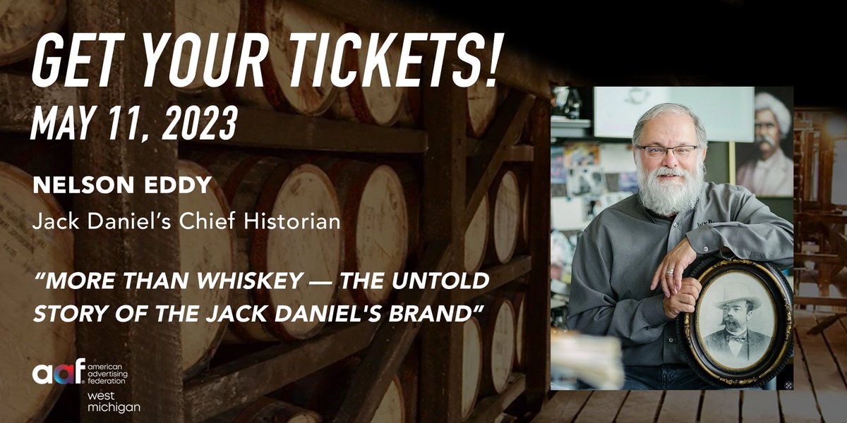 On May 11th, AAF West Michigan welcomes Nelson Eddy, Chief Historian for Jack Daniel's Whiskey, to deliver his keynote, "More Than Whiskey - The Untold Story Of The Jack Daniel's Brand."

Early bird tickets on now on sale!

eventbrite.com/e/more-than-wh…

#event #grandrapidsmi