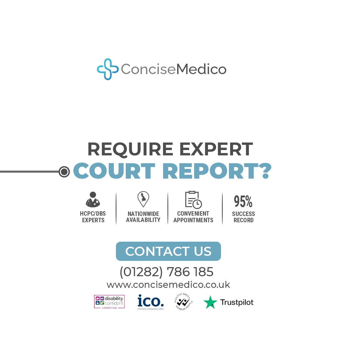 We offer #Medicolegal reports and #expertwitness testimony for legal proceedings. Our #process is easy and simple!
If you require an expert court report, book an appointment with us today 👇
📞 (01282) 786 185
📧 info@concisemedico.co.uk

#UK #solicitors #medicolegal #depression