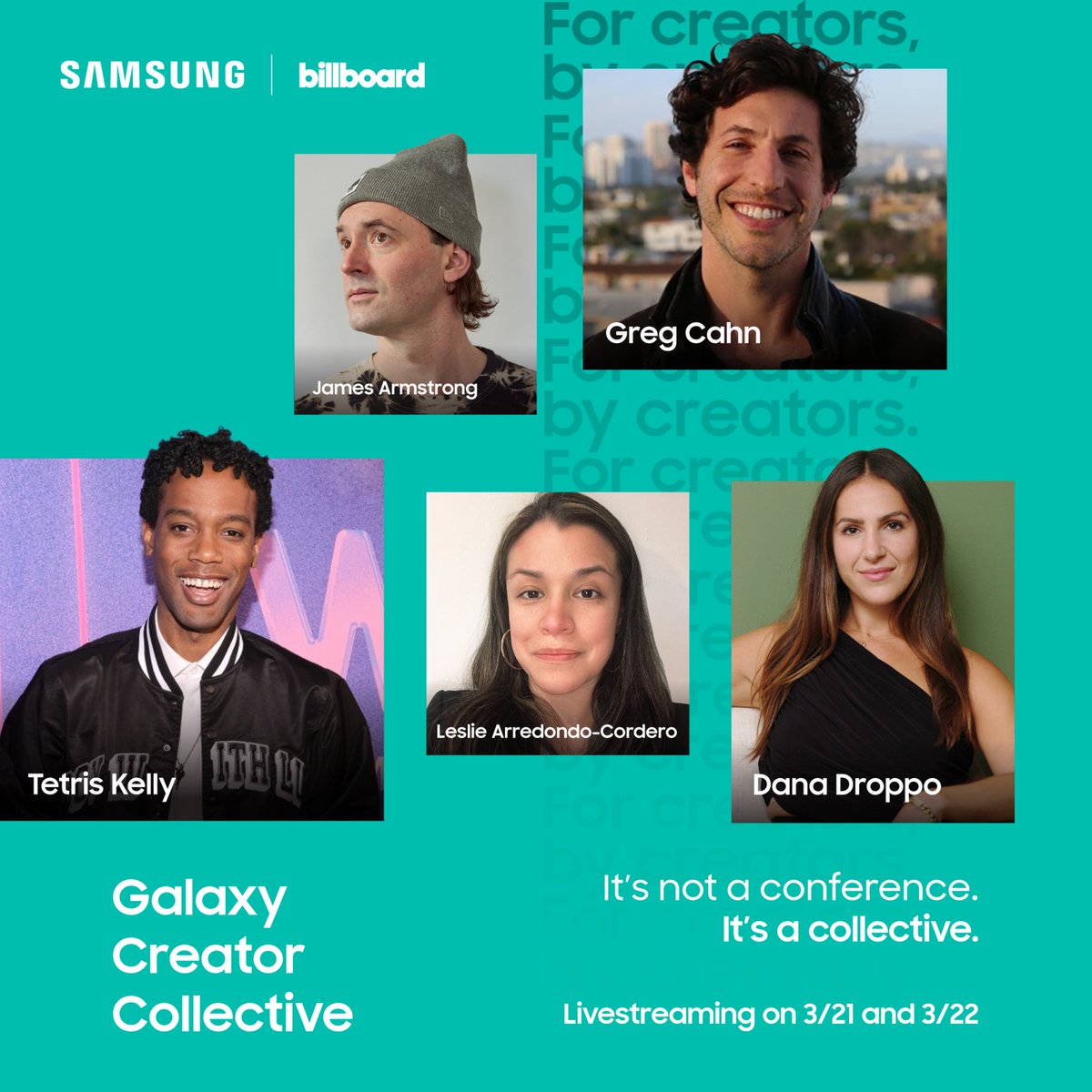 billboard's tweet photo. The @samsungmobileus #GalaxyCreatorCollective is  is streaming LIVE. 🤩

Watch your favorite content creators come together to share how they have turned their passions into a career here: https://t.co/Y7OidVzxoY https://t.co/DkQ9pEouGD