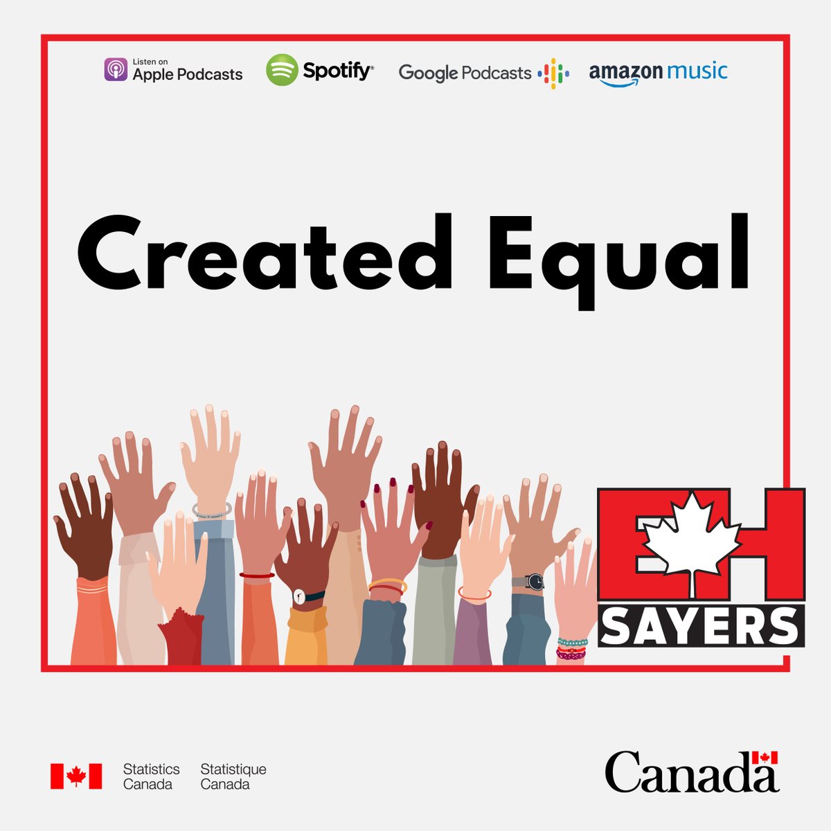 StatCan_eng's tweet photo. We also encourage you to listen to our #EhSayers #podcast episode “Created Equal,” where we address systemic racism in Canada and its connection with data: https://t.co/wfc6GelPIu. #IDERD2023 https://t.co/xOacm5lQ3R