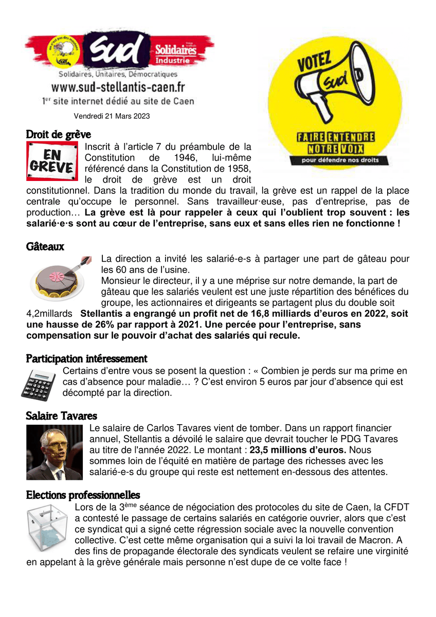 SudPsaCaen's tweet photo. Tract mardi 21 mars 2023 #ReformesDesRetraites https://t.co/dgPMwpyf9y