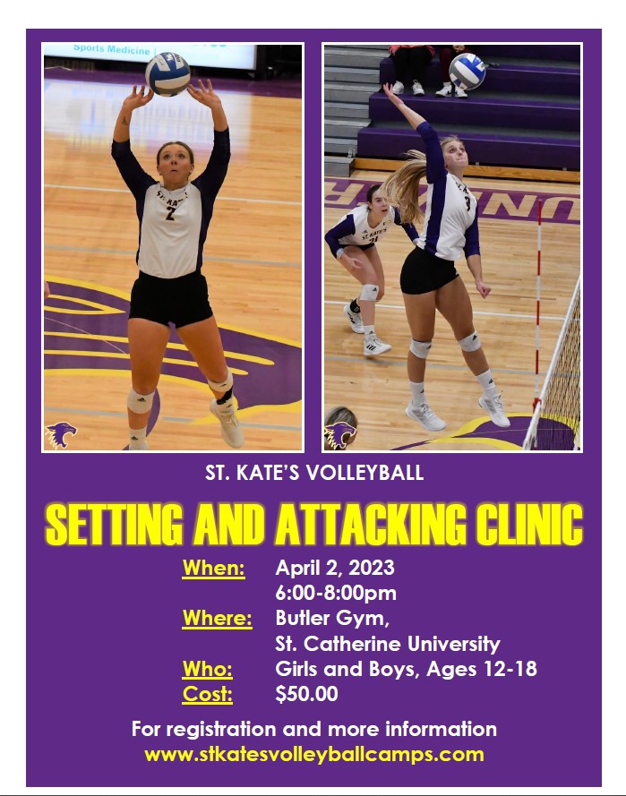 Just in case you forgot....Setting and Attacking coming in hot on April 2nd!

and good news....SUMMER CAMP REGISTRATION IS LIVE!! Visit stkatesvolleyballcamps.com to get check out our dates