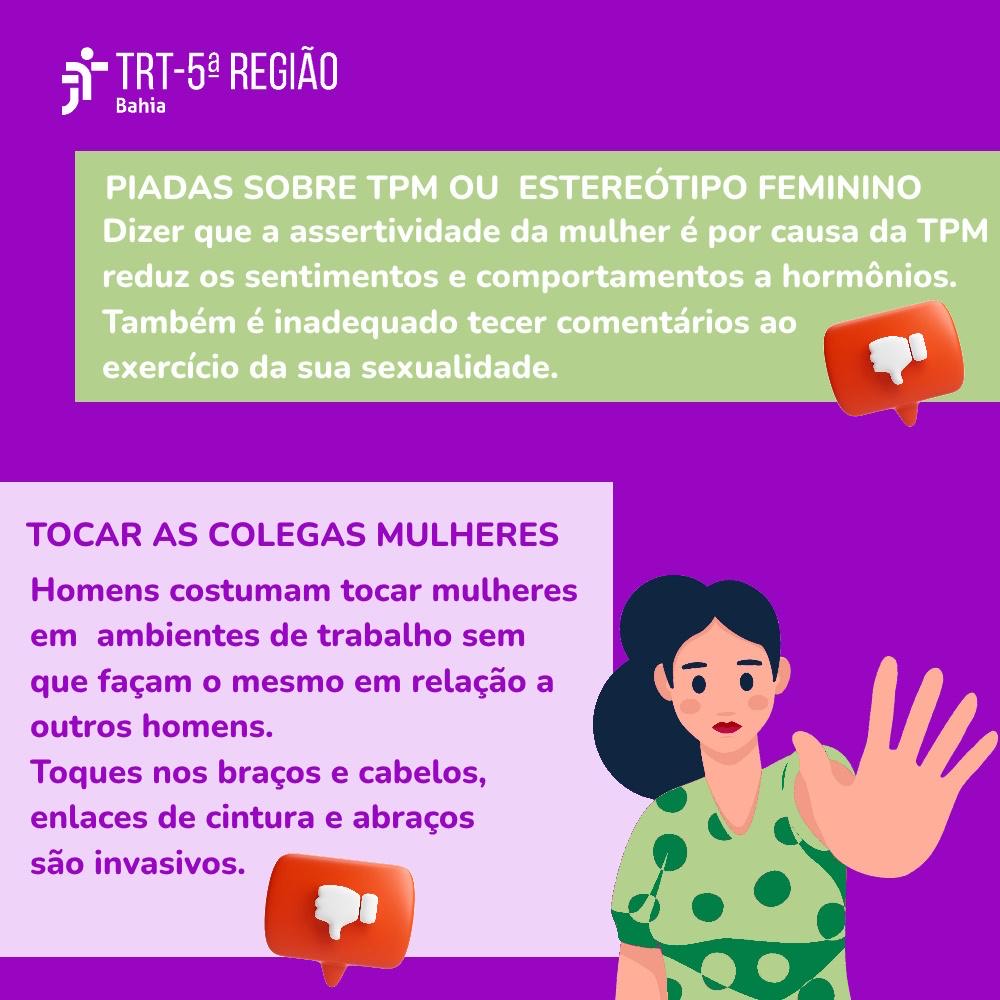 TRT5Bahia's tweet photo. Para encerrar o mês da mulher o #TRT5 vem mostrar algumas dicas de como evitar o machismo no ambiente de trabalho.
O TRT5 também criou uma cartilha mostrando diversas microagressões sofridas pelas mulheres no cotidiano. Confira: https://t.co/9YpA7e14ka https://t.co/0cqQyjD3cp