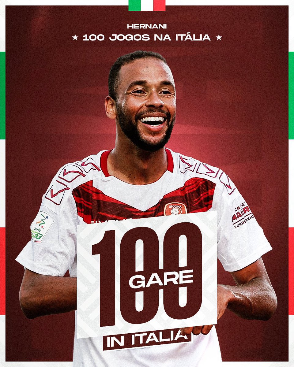 100 games in Italy for our brazilian midfielder <a href="/hernaniAZE/">HERNANI Jr.</a> - with <a href="/1913parmacalcio/">𝐏𝐚𝐫𝐦𝐚 𝐂𝐚𝐥𝐜𝐢𝐨 𝟏𝟗𝟏𝟑</a>, <a href="/GenoaCFC/">Genoa CFC</a> &amp; <a href="/Reggina_1914/">Reggina 1914</a>