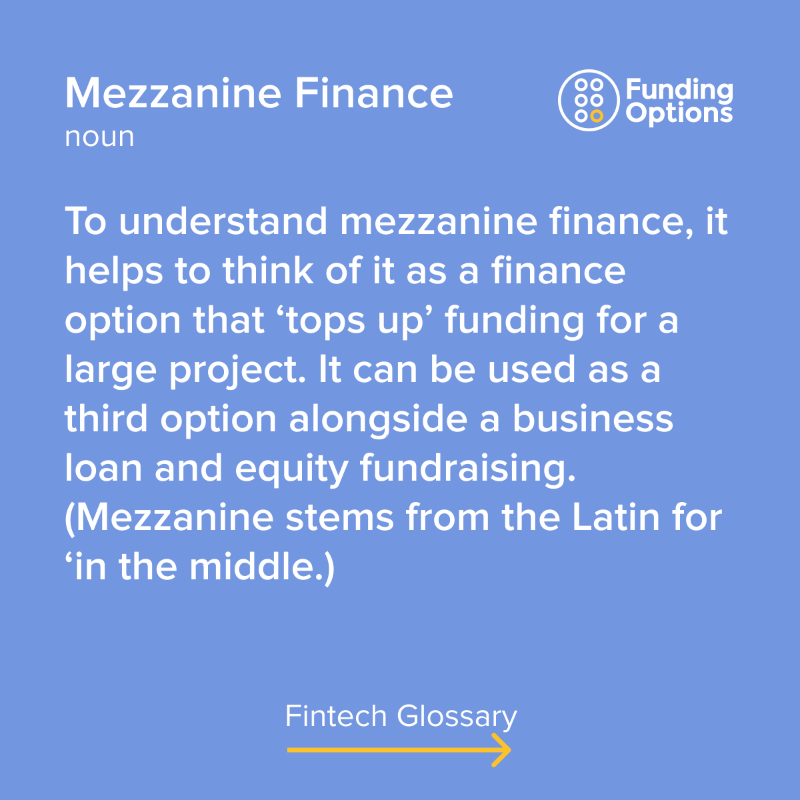FundingOptions's tweet photo. Mezzanine financing is often the facilitator for bigger projects that the business couldn't otherwise afford.

E.g 👉 if the main lender provides 65% of the amount you need for a project, mezzanine finance might provide a further 20% – leaving just 15% for the business to put in.