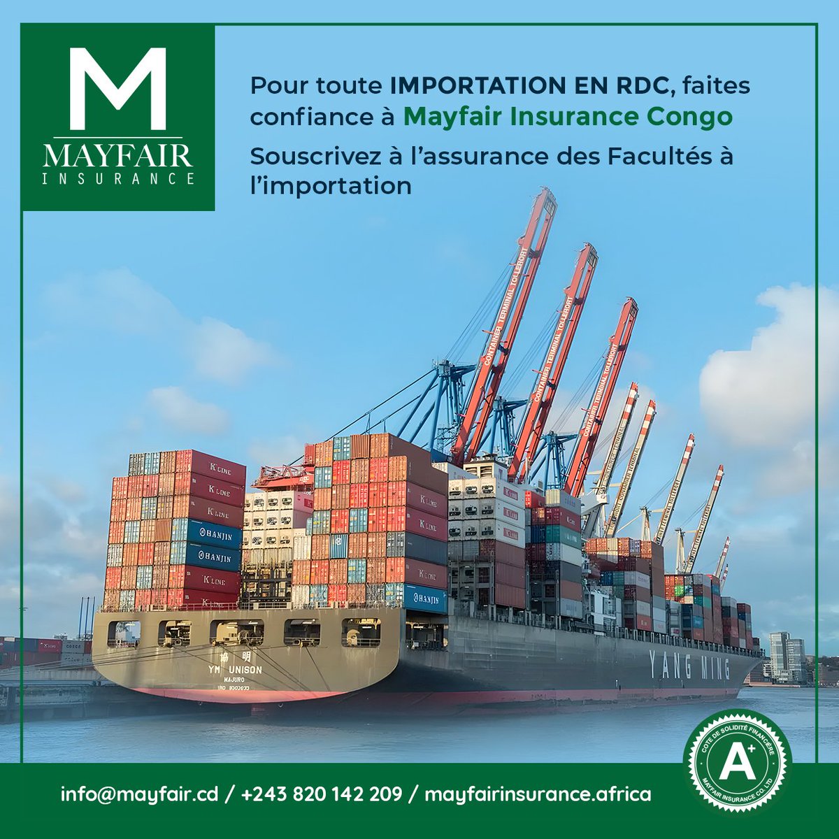 MayfairSa's tweet photo. Pour toute Importation en RDC, faites confiance à Mayfair Insurance Congo qui va vous accompagner et faciliter l'émission de vos certificats d'assurance SNECA
#Arca
#sneca
#importation https://t.co/ekJ6hRuSK0