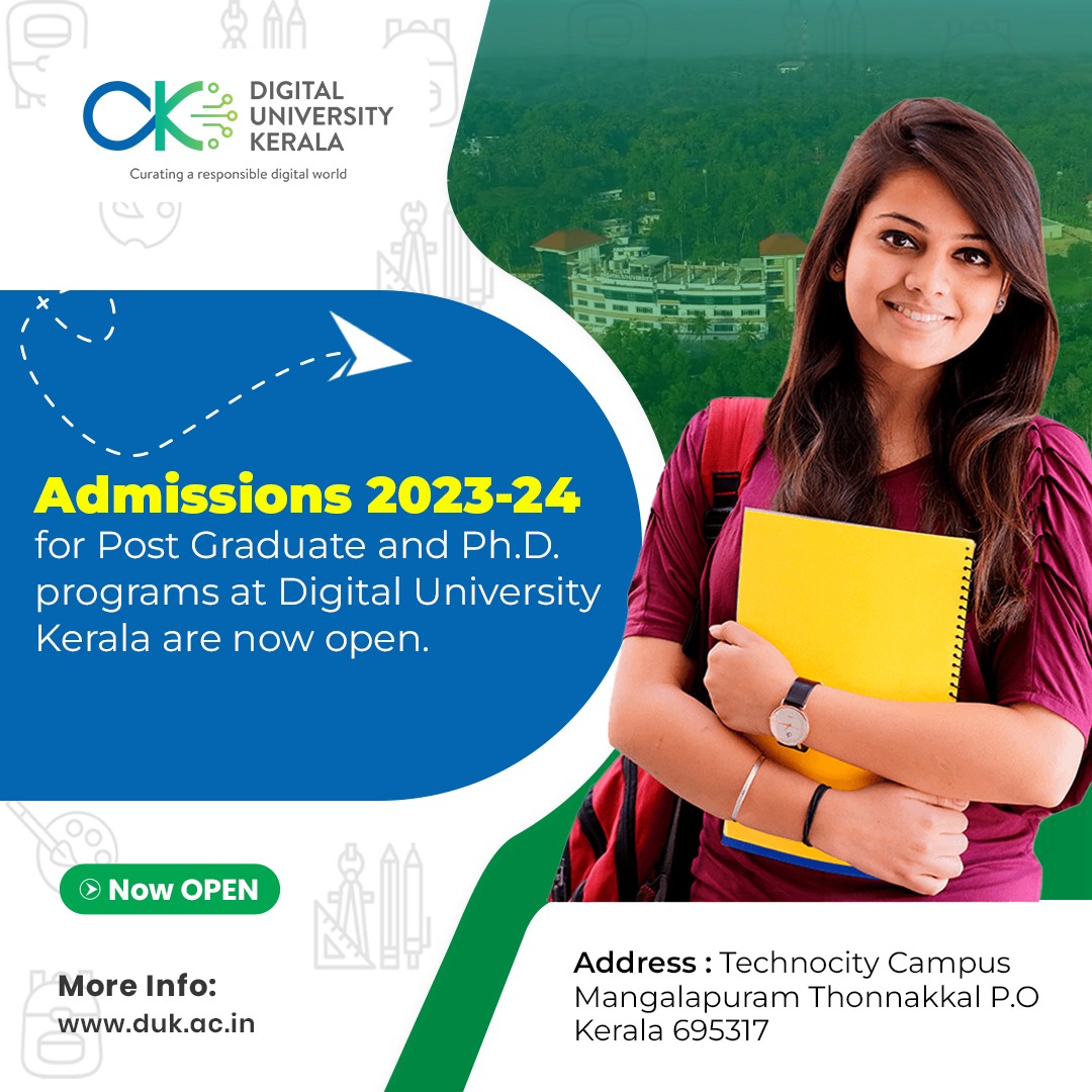 test Twitter Media - Admissions 2023-24 for Post Graduate and Ph.D. programs at Digital University Kerala are now open.

For more details visit https://t.co/s24ckc36r1

 #digitaluniversitykerala #admissions #postgraduate #PhD https://t.co/QVhJR68vlV