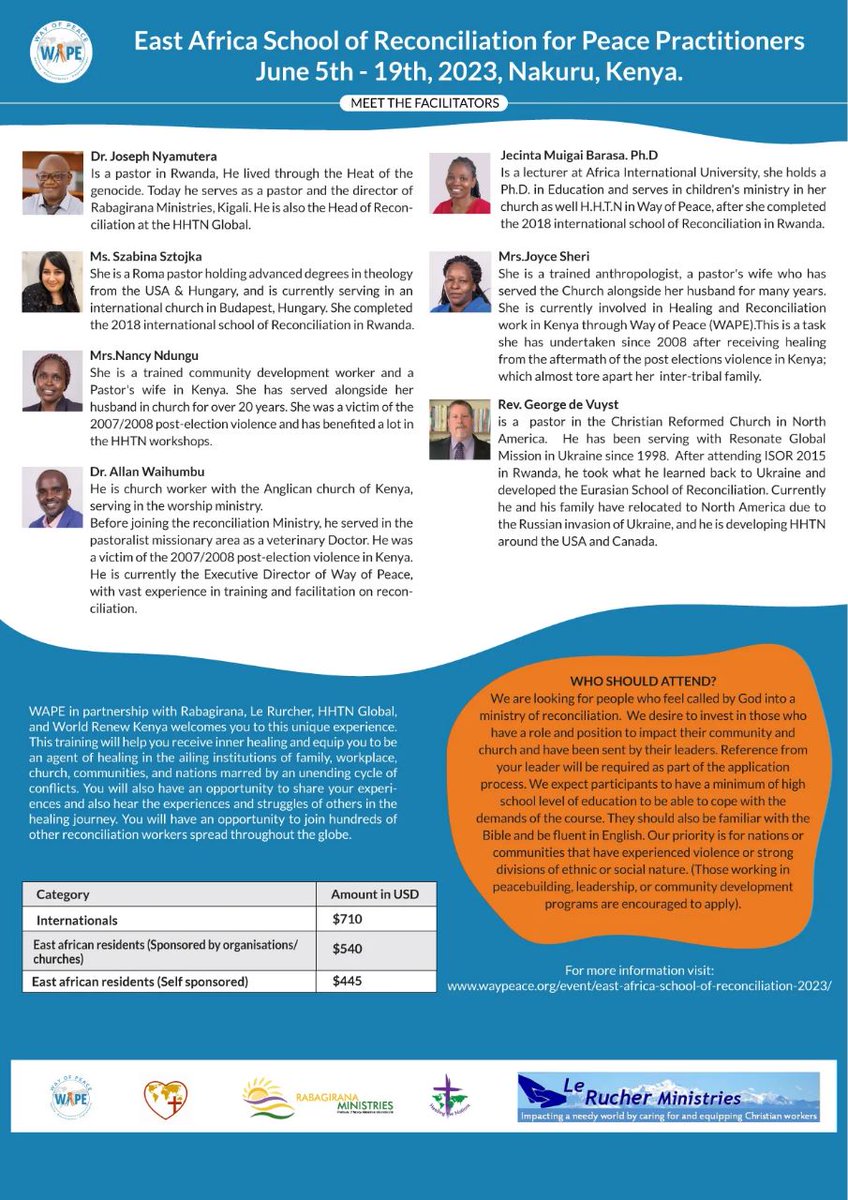 HHTNGlobal's tweet photo. We are pleased to invite you to a forthcoming 13-day East Africa School of Reconciliation (EASOR) 2023. 
EASOR is an affiliate program to the International School of Reconciliation (ISOR), a similar bi-annual course takes place in Kigali, Rwanda (https://t.co/dWedGEKPWl). https://t.co/LoSX2YyUoU