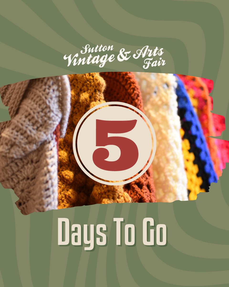 Suttonvintage's tweet photo. Just 5 days to go!

Don't miss out on a day of vintage fun.  

Find us at Sutton Coldfield Town Hall, Sunday 26th March from 11am. 

Entry is just £2 on the door, for over 50 stall of vintage, handmade and retro fun. https://t.co/3UBz2PPA2s