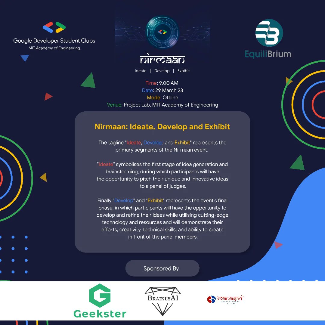 DSCmitaoe's tweet photo. Knock knock!! 🙃

Who's there?🧐

🤩It's *NIRMAAN*!!!!🤩

NIRMAAN who?😯

GDSC's back with another brain-blasting event _*Nirmaan*_ !!
🥳🥳

*Bring out your creativity and let it shine*!!!✨
*Register now!!!*
https://t.co/gqztUSVMfb https://t.co/nnU4LxkaHU
