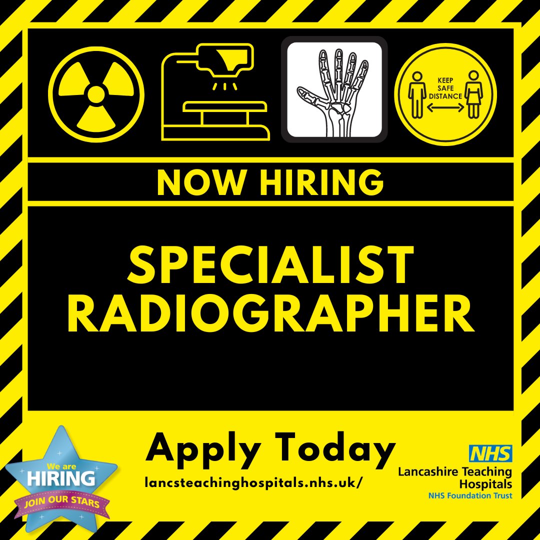 Job Vacancy: Specialist Radiographer <a href="/LancsHospitals/">Chorley & Royal Preston</a> 

⏰Closes: 03/04/23

Read more and apply: bit.ly/3mByvkf
#NHS #NHSjobs #Radiography #Radiographer #Lancashire #Preston #Band6 #SpecialistRadiographer