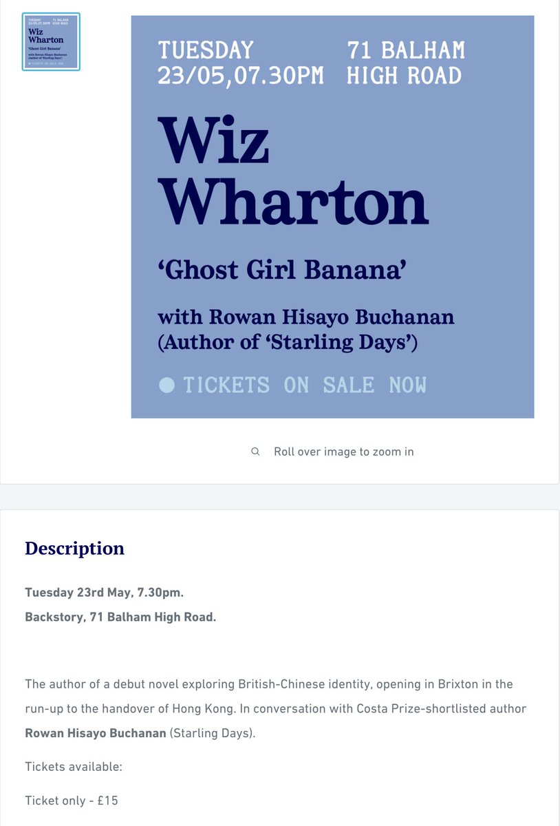 So excited to be in conversation with the incredible @RowanHLB this May @BackstoryLdn, talking about #GhostGirlBanana and #TheSleepWatcher. Tickets available now: backstory.london/products/wiz-w…