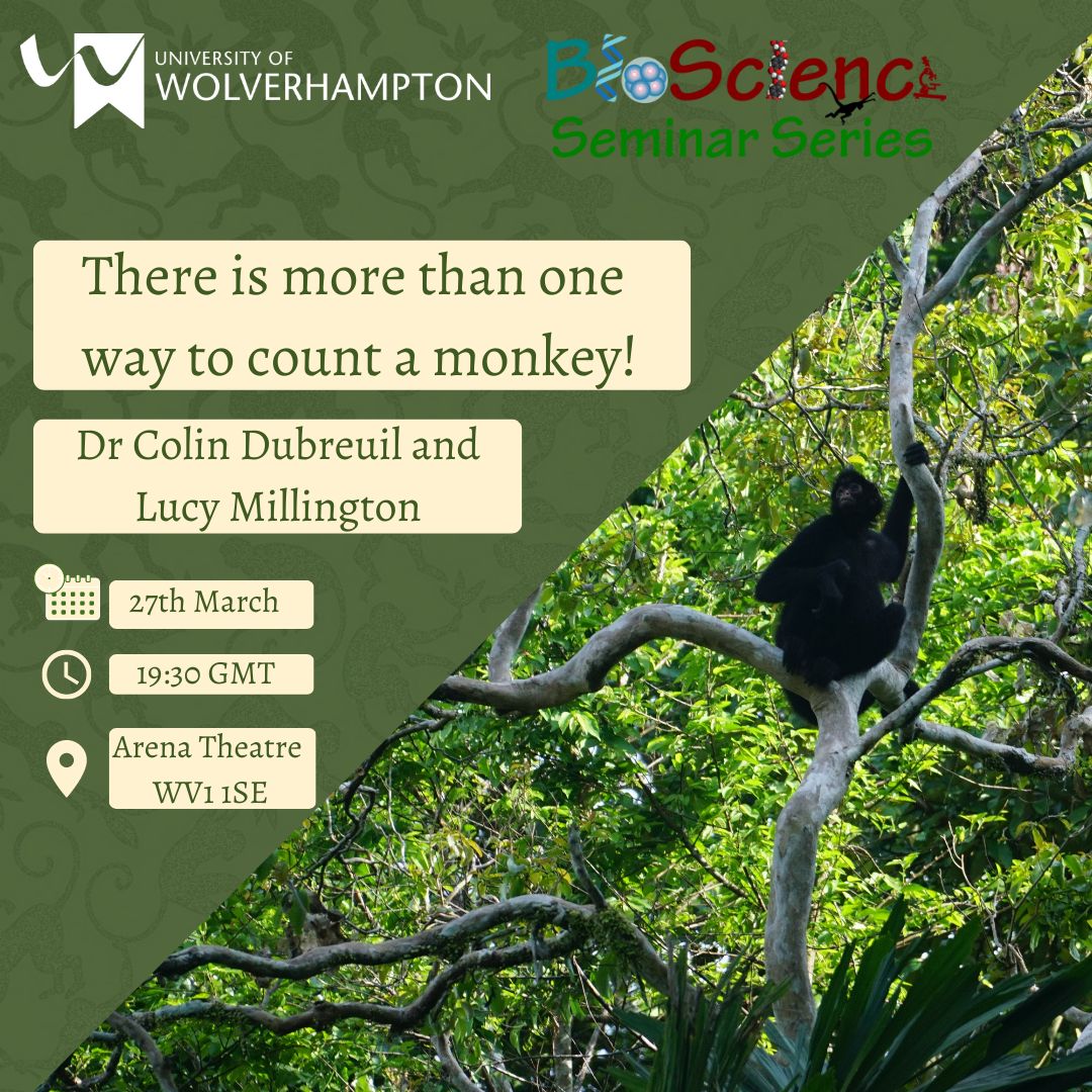 STEMResponseWLV's tweet photo. Join us for the second lecture in the BioScience Lecture Series!
"There is more than one way to count a monkey!โ
๐
27th March
โ๏ธ 7pm
๐ฃ๏ธ Dr Colin Dubreuil and Lucy Millington
๐ญ @Arena_Theatre
Book your tickets โก๏ธ https://t.co/SuSDE4jrcu
@wlv_uni #BioSciWolves #BioSciWLV https://t.co/TNg292Dbp9
