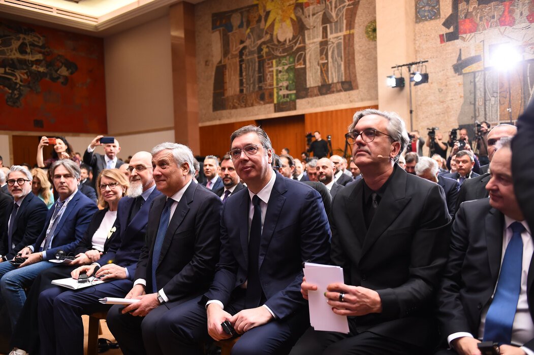 SRBinTrieste's tweet photo. Incontro tra le delegazioni del Presidente della Repubblica di #Serbia, Aleksandar Vučić @avucic, e del Vice Presidente del Consiglio dei Ministri della Repubblica #Italiana, Antonio Tajani @Antonio_Tajani
e la cerimonia d'inaugurazione del #BusinessScience Forum 🇷🇸🇮🇹
#Belgrado https://t.co/7o8BjSlQ0z