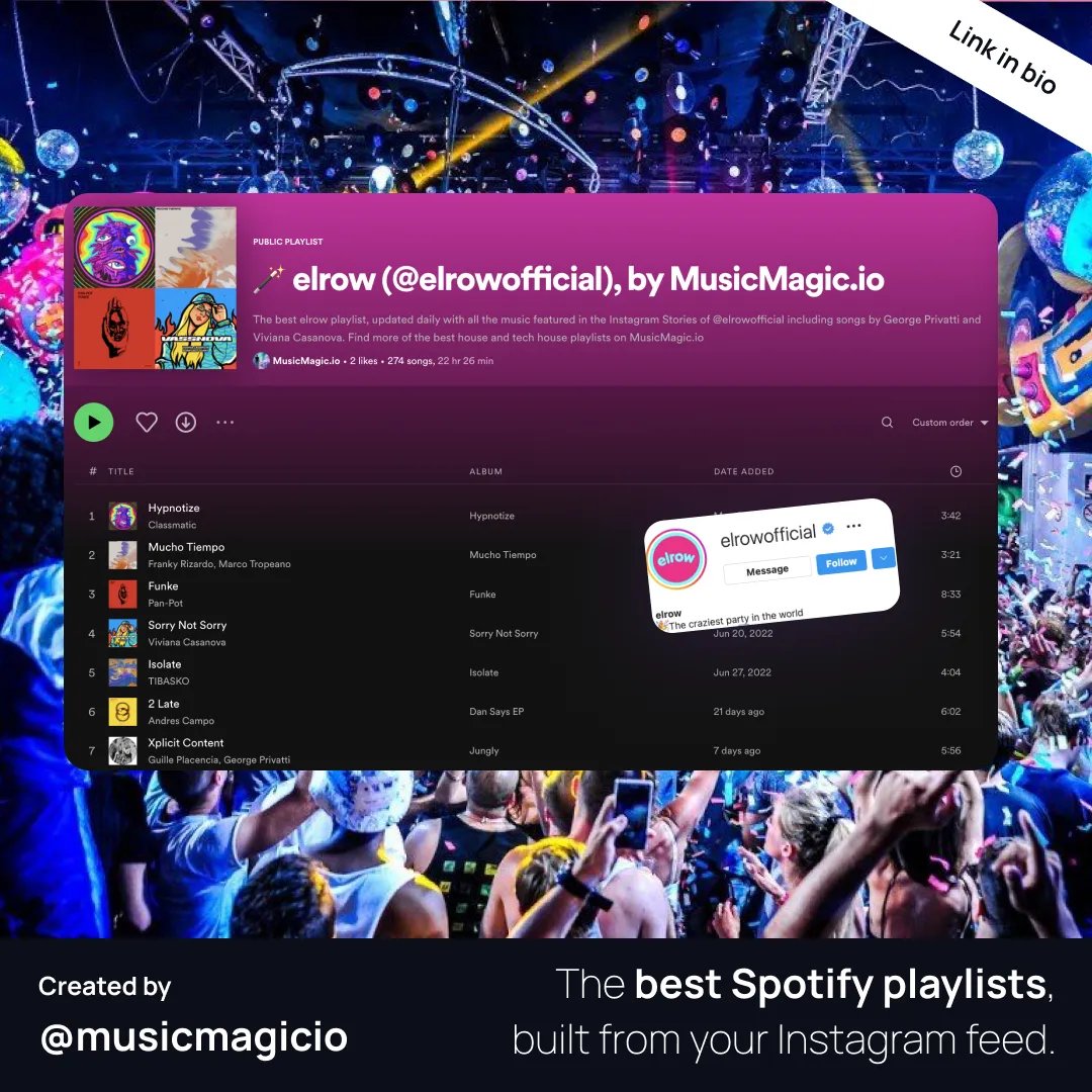 musicmagicio's tweet photo. 💥 Blow up your mind with our playlist inspired by the craziest party @elrowofficial, made with magic by @MusicMagicio 🪄 #nowplaying #spotifyplaylist #playlist #musicplaylist https://t.co/8AjOUSaPU6 https://t.co/QRl8cYbxXk