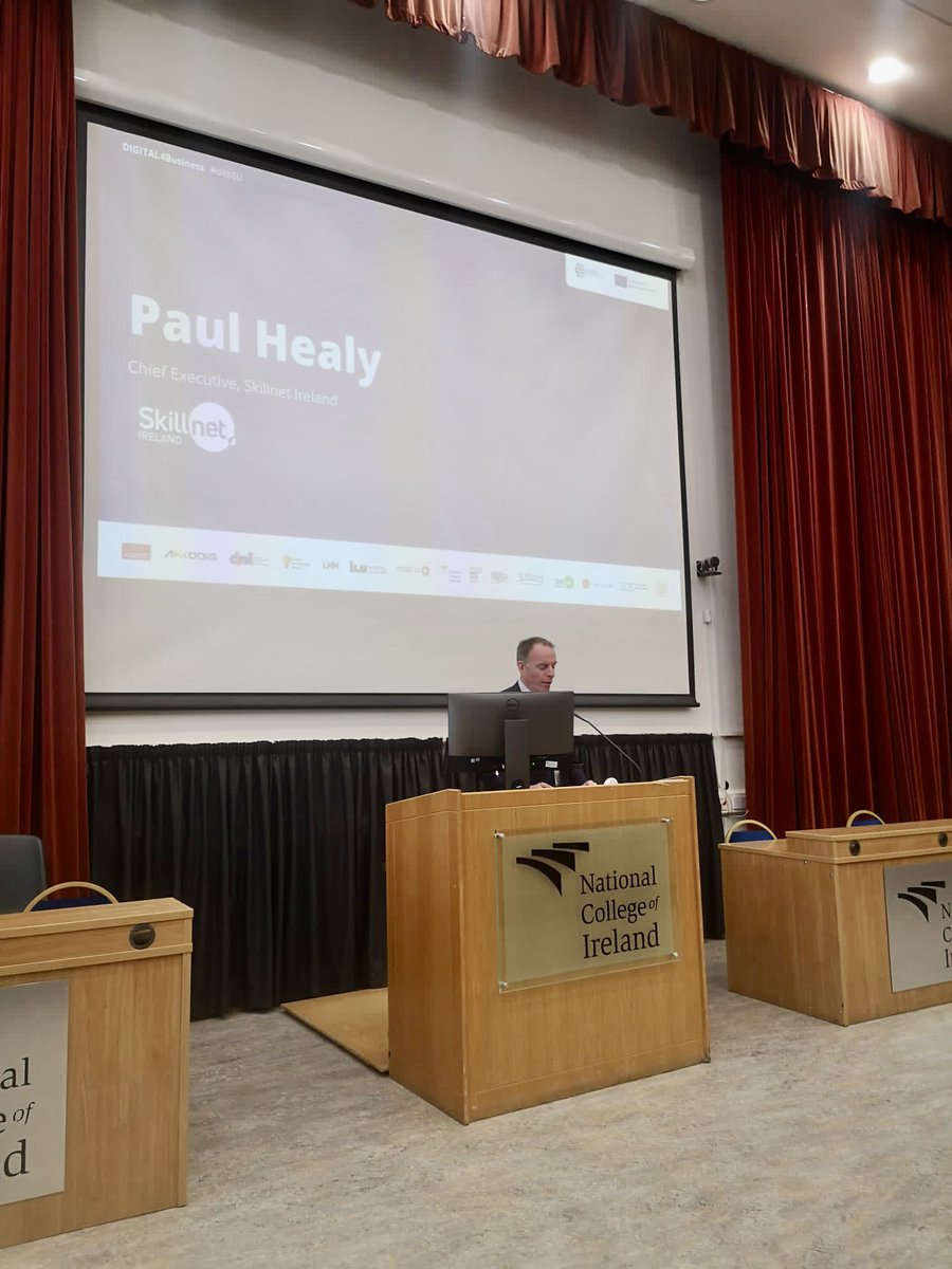 NCIRL's tweet photo. Paul Healy, Chief Executive of @SkillnetIreland highlights the alignment of the DIGITAL4Business project with Skillnet’s goals in terms of industry connection, upskilling and working together with higher education institutions on digital transformation #d4bEU https://t.co/LOIbD2PDN5