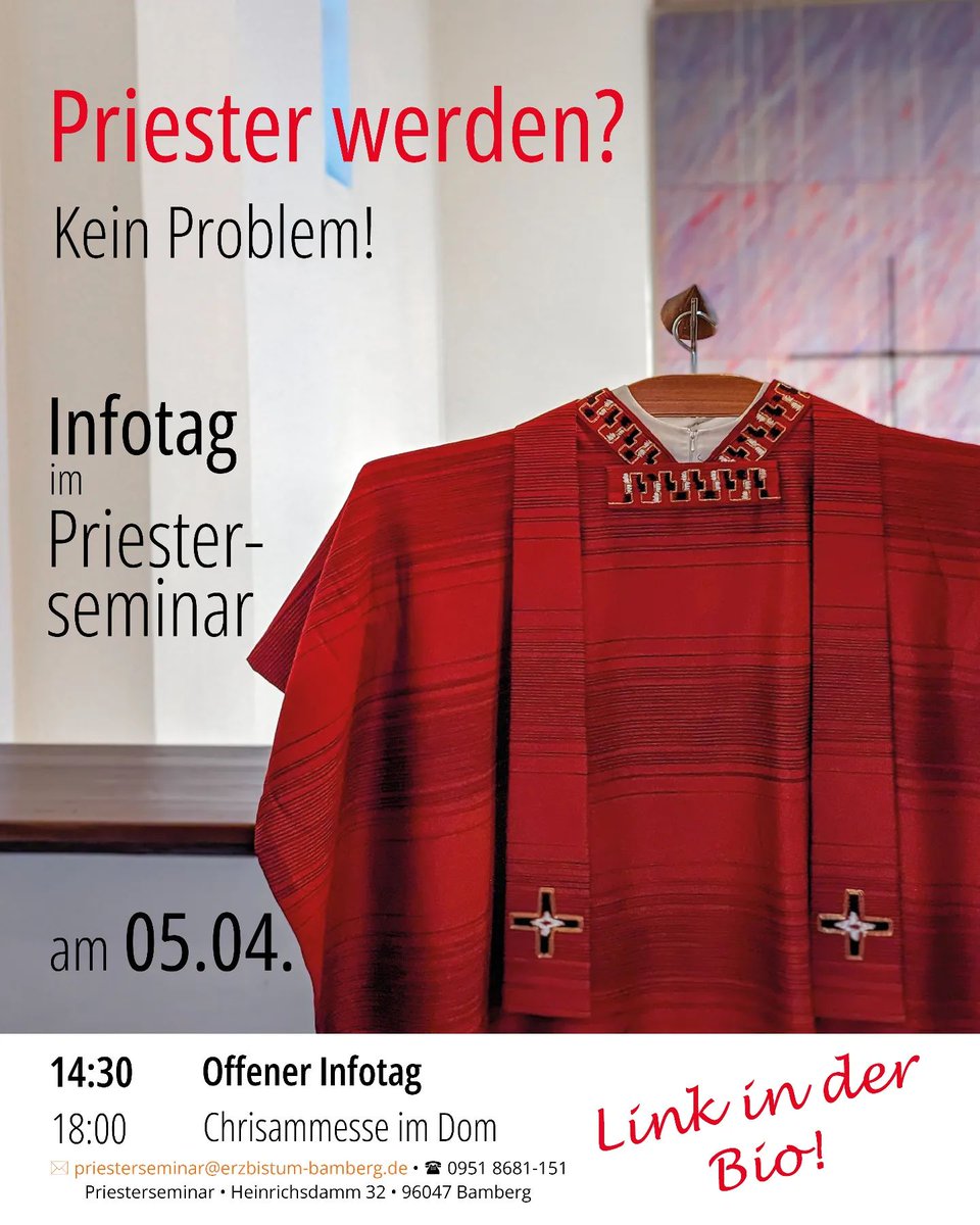 BistumBamberg's tweet image. Ihr spielt mit dem Gedanken, #Priester zu werden? Dann kommt zum Infotag vom #Priesterseminar #Bamberg am 5. April! Anmeldung: anmeldelink.com/r6pfg49w