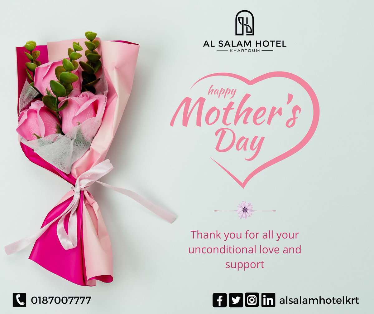 Al Salam Hotel Khartoum wishing you a very happy Mother's Day!
#mothersday #mothersdayatalsalam