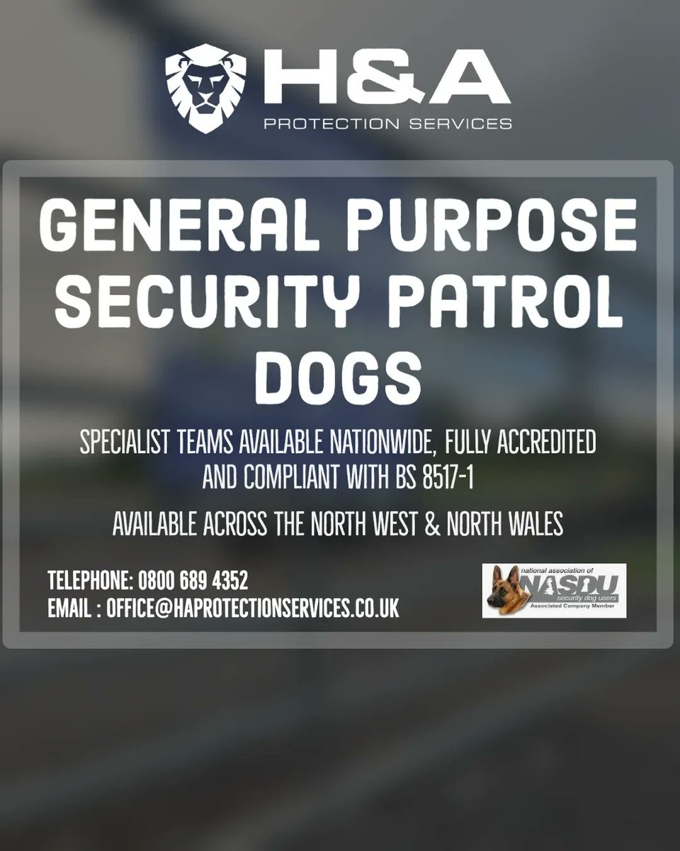 HnAProtection's tweet image. Our Canine Support Service Division operates in compliance with the Dangerous Dogs Act 1991 and the Animal Welfare Act 2006. We take great care in the selection and training of our security dogs to ensure that they are well-behaved, obedient and well cared for.