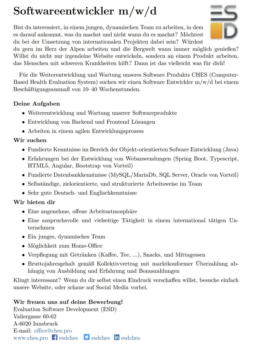 We are searching for software developer! 

#CHES #LifeAtESD #ESD #job #Software #Developer