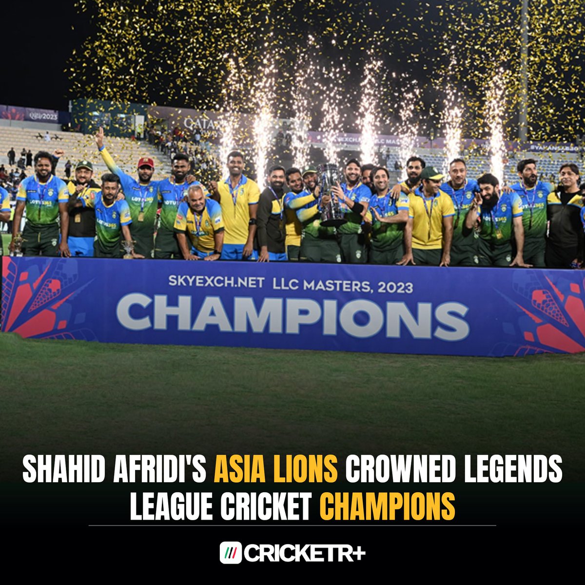 Asia Lions have won their maiden Legends League Cricket title under the captaincy of Afridi, defeating World Giants

#ShahidAfridi #AsiaLions #LegendsLeagueCricket #CricketR #WorldGiants
@SAfridiOfficial