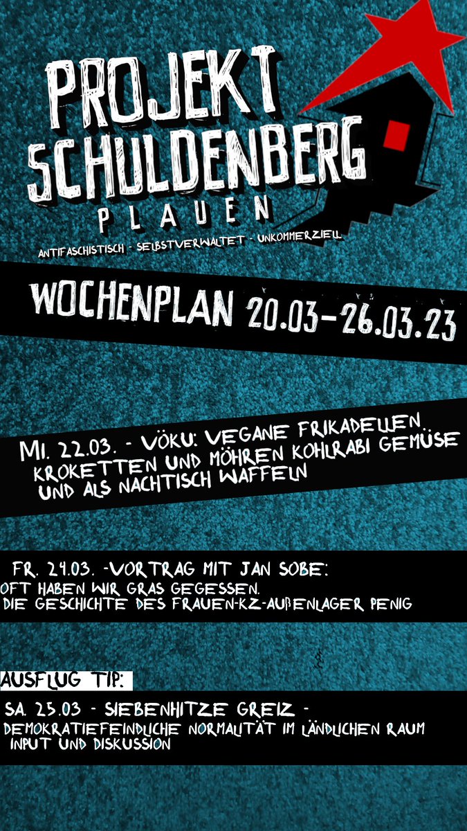 VogtlandLinke's tweet photo. Forum Übersicht - 20.03.2023 @Projekt Schuldenberg 📌Wochenplan https://t.co/TlhaZTNYLQ https://t.co/6uZq3a853R