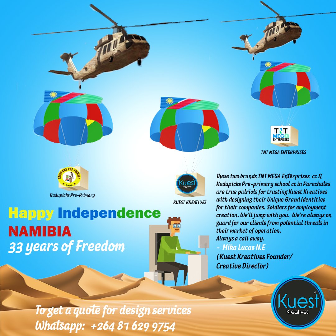 Kuest_graphics's tweet photo. HAPPY INDEPENDENCE NAMIBIAπ³π¦π³π¦ #independencedaynamibia #Graphicdesign #graphicdesigner #marketing #brandidentitydesigner #brandidentity #brandstrategy #africanbrand #namibia #namibdesert https://t.co/3EMJ6ptnBN