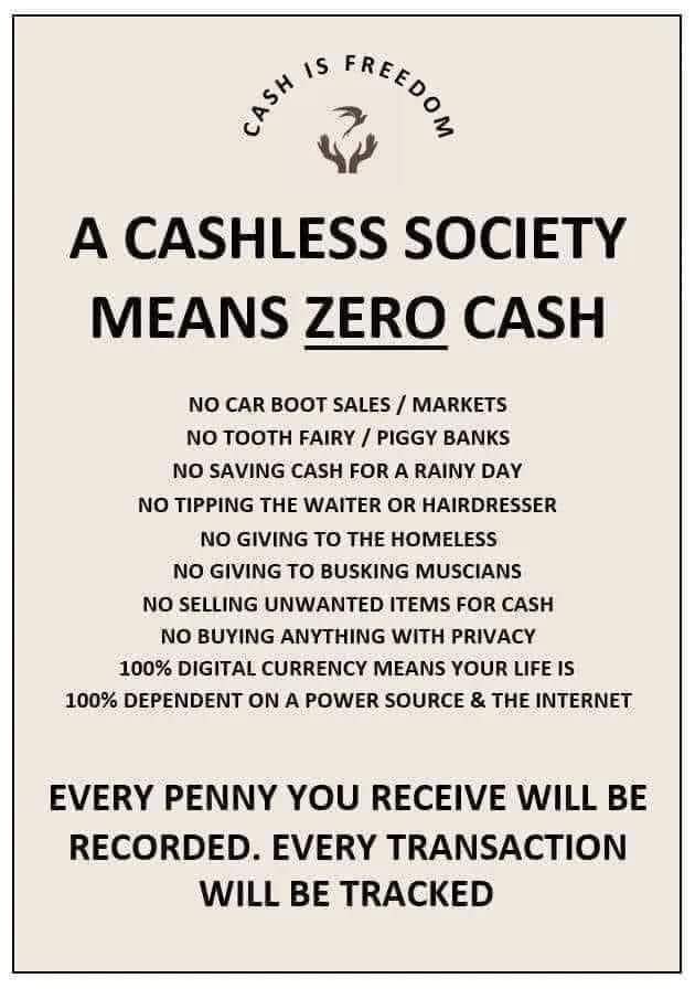 ravenschild54's tweet photo. #saynotocashless #notodigitalcurrency #cashisking https://t.co/V4hleZ8EUY